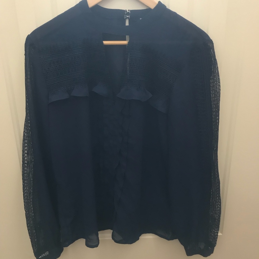 Navy blue and mesh patterned blouse